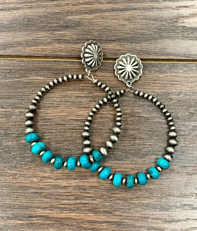 Wild Silver Turquoise Hoops